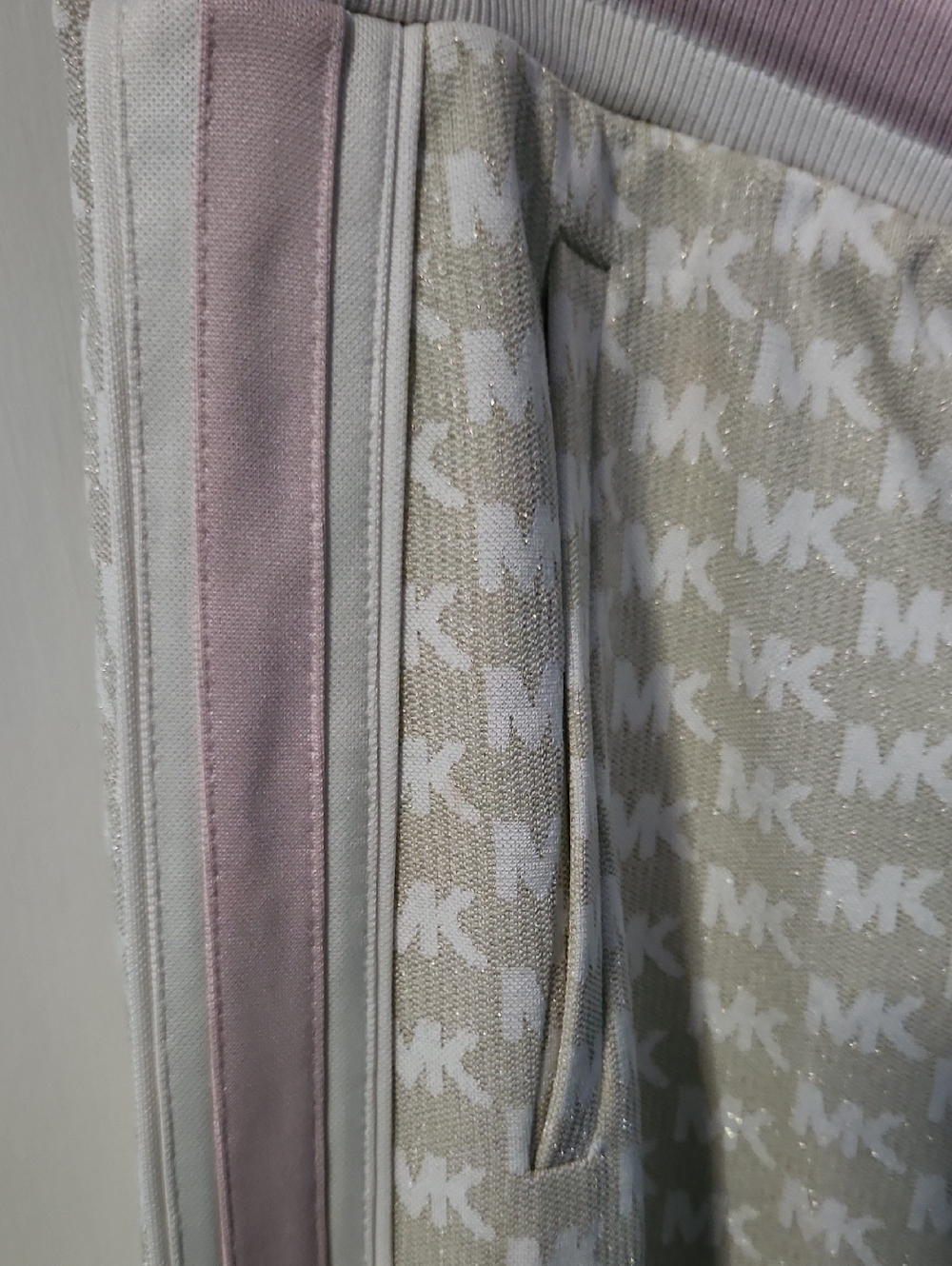 Michael Kors Beige/gold MK Monogram Track Pants with Pale Pink Trim - Picture 4 of 6